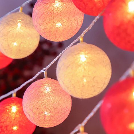 Guirlande lumineuse LED boules plastique rose 2 mètres 10 LED à piles clignotante pour décoration Noël Nouvel An