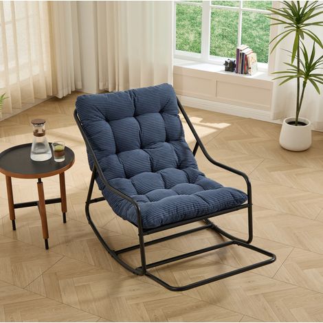 Lettino a dondolo da esterno in acciaio blu navy e nero, cuscino spesso, movimento regolabile, 75 x 116 x 82 cm (1/5)
