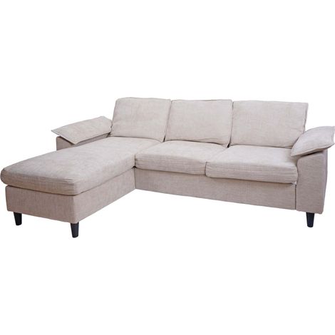 [NON UTILIZZATO] Divano con penisola HHG-198, divano angolare L, tessuto (320 g/m²) legno 84x229x140cm, beige