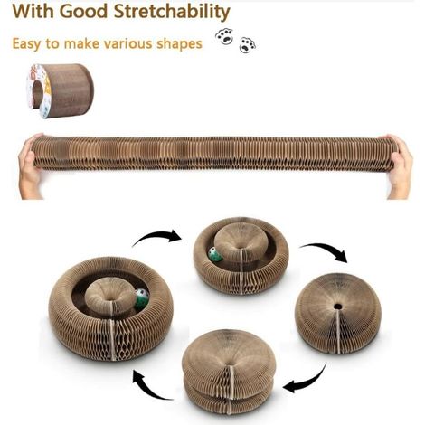 Griffoir Chats avec Boule de Jouet, Magic Organ Cat Scratching Board, Grattoir pour Chat Pliable Magique, Planche à gratter avec Herbe à Chat, Chat à gratter en Carton MNS (1/4)