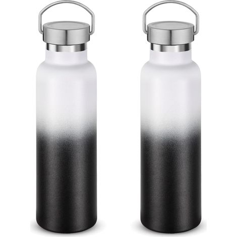 600ml Gourde Inox avec Poignée 2 paquets, Bouteille Isotherme à Double Paroi Avec Couvercle Anti-Fuite, Tasse Réutilisable(2 Set) (1/5)