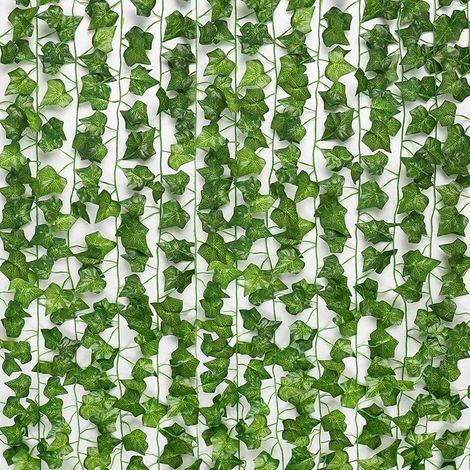 24 zarcillos de hiedra artificial, de 2,1 metros de largo cada uno zarcillos de hiedra, plantas colgantes artificiales resistentes a los rayos UV con hojas verdes. (1/4)