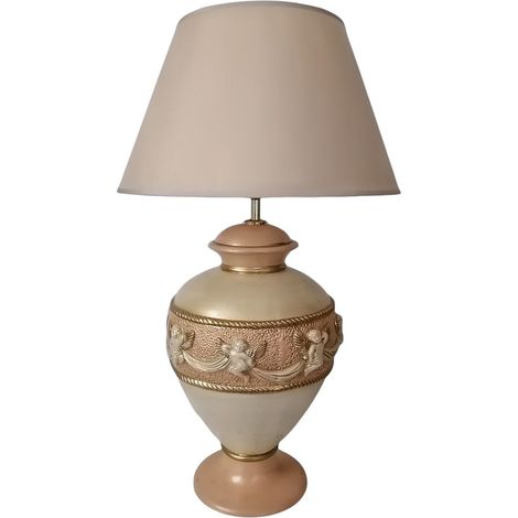 Lampada da Tavolo Lume Comodino in Ceramica angelo puttini Abatjour stile antico vintage made in Italy h67 oro Beige salmone (1/5)
