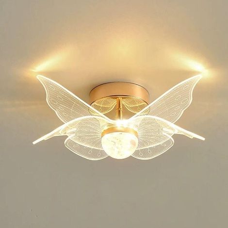 40 cm große, goldene LED-Deckenleuchte in Schmetterlingsform aus Acryl, dimmbar mit 3 Farben für Wohn- und Schlafzimmer (1/5)