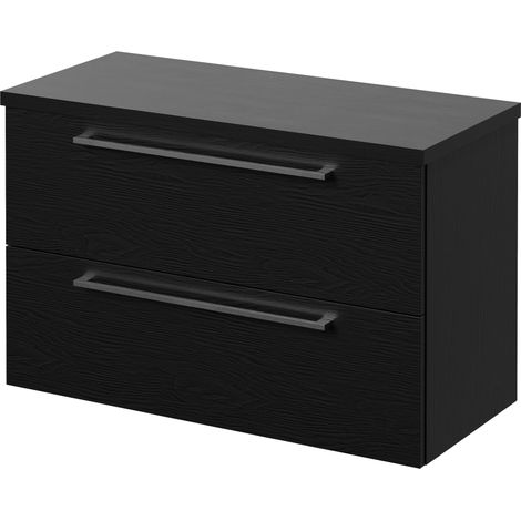 Napoli 390 Nero Oak 800mm Wall Mounted 2 Drawer Vanity Unit for Countertop Basins - 800mm - Chrome 480mm Handle