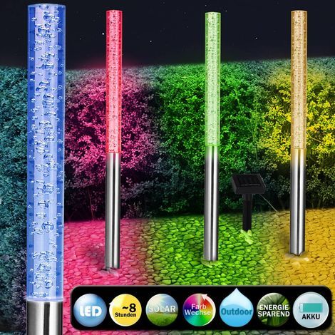 MONZANA® LED Solarlampe Außen 4er Set Wetterfest IP44 Solar Dämmerungssensor Farbwechsel Bunt Erdspieß Edelstahl Garten Außenlampe (1/5)