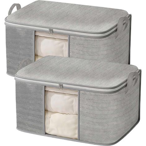 2x Sac de Rangement XXL en Tissu Non Tissé avec Fenêtre – Housse de Rangement Respirante pour Couette, Oreiller, Vêtements – Sac Pliable avec Poignées Renforcées Pour Armoire, Cave, Voyage (1/5)