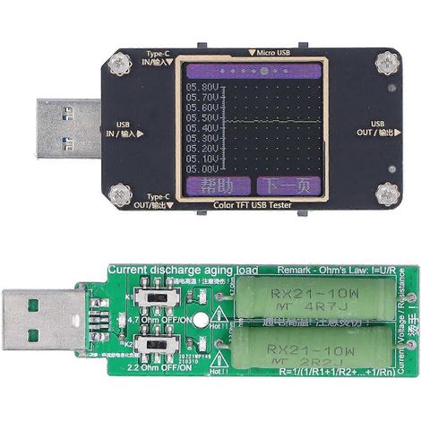 USB-Strom- und Spannungsmonitor, Leistungs- und Batteriekapazitätsdetektor, Multimeter mit Farb-LCD-Display