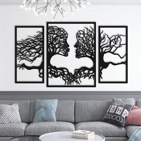 Grande décoration murale en bois en forme de visages d'arbre, décoration d'intérieur, cadeau, grande décoration murale