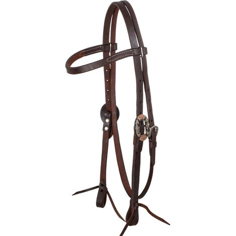 taglia unica, marrone oliato: Testiera western in cuoio fantasia tedesca con fibbie in inox decorate (1/5)