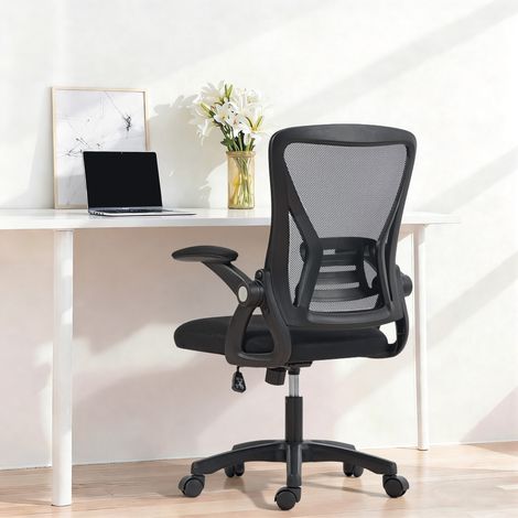 Chaise bureau ergonomique, fauteuil de bureau en maille, accoudoirs relevables, hauteur réglable, 59,5x56x103cm, noir (1/5)