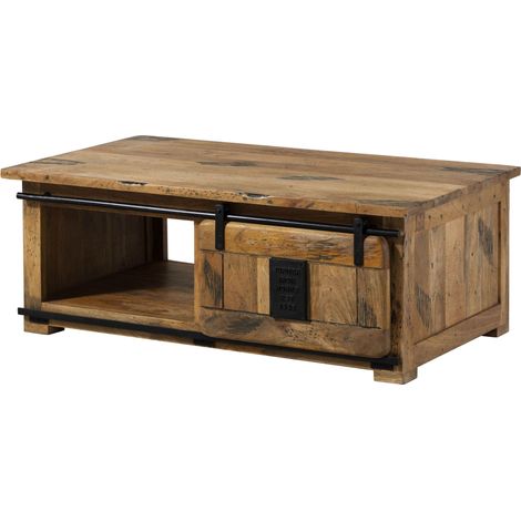 Table basse 120x70x45 en bois de manguier laqué brun clair RAILWAY 1007