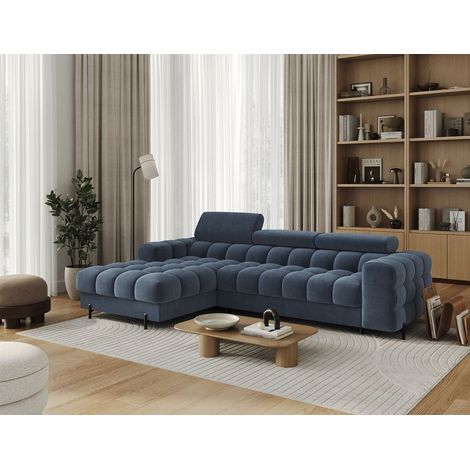 Ecksofa mit Schlaffunktion Sofa FERROL Stoff Whisper Blau Ottomane Links (1/5)