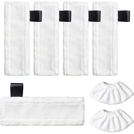 (5 Chiffons de nettoyage et 2 Housses) Tampons de rechange pour balai vapeur – Compatibles avec les nettoyeurs vapeur Kärcher SC – Kit de chiffons en microfibre pour buse de sol SC2, SC3, SC4 et SC5