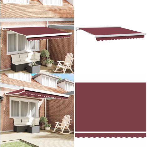 Auvent manuel rétractable bordeaux 300x250 cm - Auvent Retractable - Parasol - Abri Solaire - Protection Uv - Jardin - Home & Living