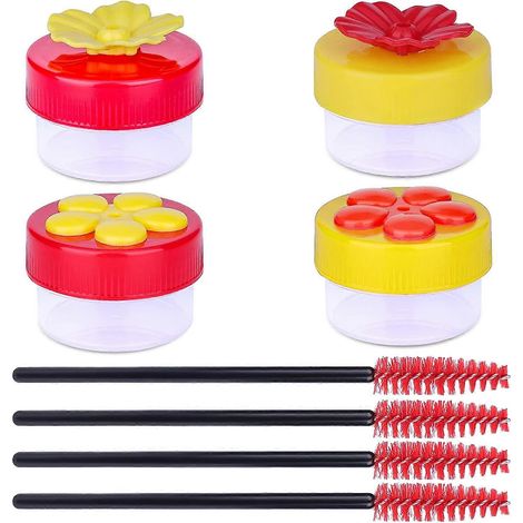 Handvoederset voor kolibries, 4-delige handvoederset voor kolibries, mini bloemvormige kolibrievoederset met 4 schoonmaakborstjes (1/5)