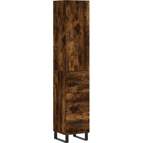 Buffet bahut commode armoire meuble de rangement organisateur cuisine salle de séjour salon haut 34,5 x 34 x 180 cm bois d'ingénierie marron