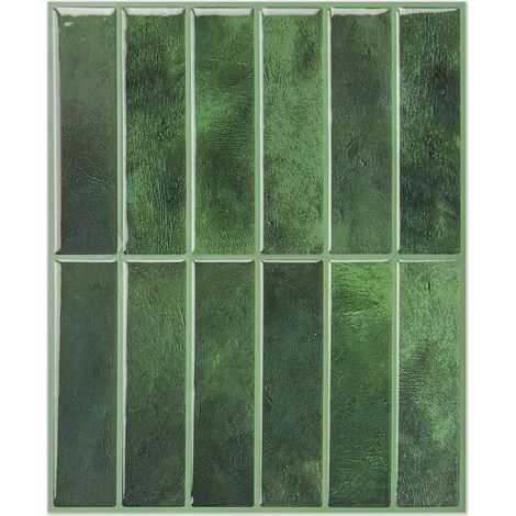 Carreaux adhésifs muraux cuisine 10 pièces vert, autocollant imperméable pour salle de bain, pose facile sans outils (1/5)