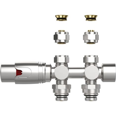 BELVIT Design Heizkörperventil Thermostat Edelstahl gebürstet für Wand- und Bodenanschluss 1/2" PEX 16 x 2mm Konus M30