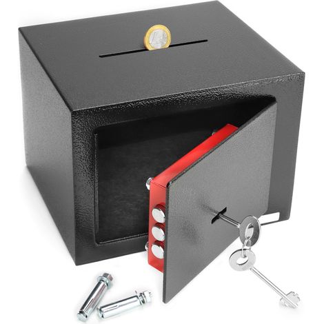 Mini Coffre-Fort 23 x 17 x 17 cm avec Fente d'insertion et Serrure à Panneton Triple - Construction en Acier Robuste- pour les Espèces/Bijoux/Téléphone/Objets de Valeur (1/5)