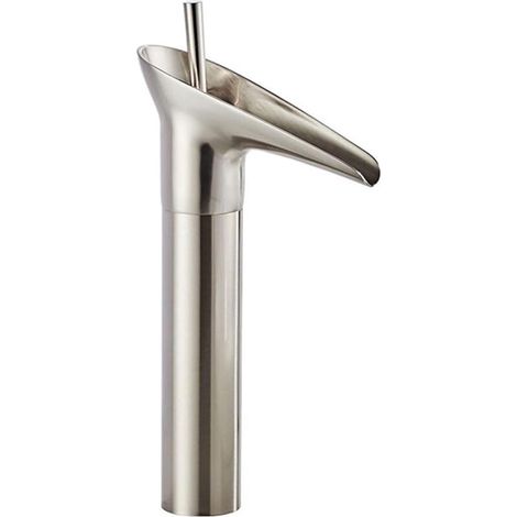 Einloch-Waschtischarmatur mit Wasserfallfunktion und Einhebelmischer, Aufsatzmontage, Oberfläche in hochgebürstetem Nickel