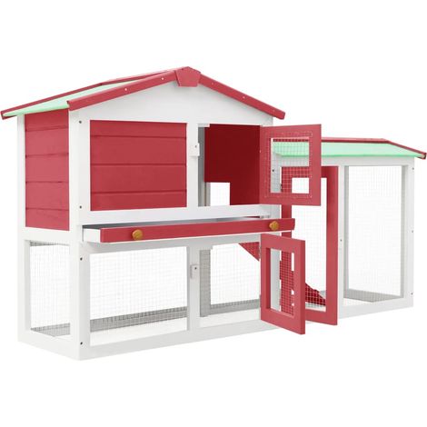INLIFE Clapier large d'extérieur Rouge et blanc 145x45x85 cm Bois (1/5)