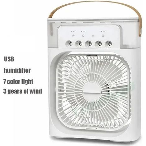 Bormans - Ventilatore - Ventilatore portatile - Ventilatore 3 in 1 - Umidificatore - Raffrescatore d'aria - Illuminazione a LED - Regolabile - Tre velocità del vento - 10W (1/5)