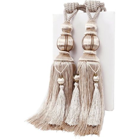 1 Paire d'embrasses de Rideaux en Corde Fait à la Main avec Pompons pour Rideaux de Fenêtre Drapé Corde pour Décoration de Maison ou de Bureau,Beige