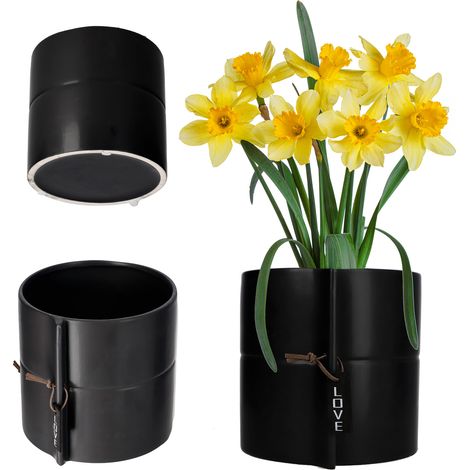 KADAX Übertopf, Keramikübertopf, Blumentopf, Blumenkübel, 13 cm, Schwarz