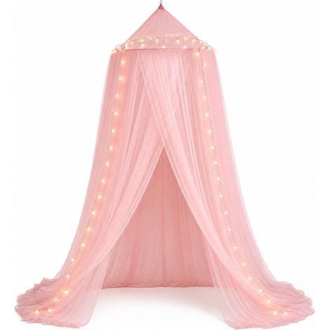 Moustiquaire Baldaquin Rose avec Lumière pour Lit 180 200 cm (1/5)
