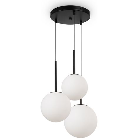 Maytoni suspension 3 lumières noir mat globes blancs (1/4)