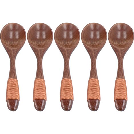 5 cuillères en bois légères avec manche droit pour soupe, ustensiles de cuisine maison, kaki (1/5)