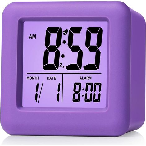 Réveil Réveil numérique facile à régler Fonction snooze, veilleuse, affichage grand écran Heure mois date violet (1/5)