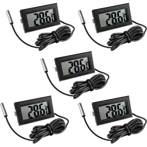 Ensemble de 5 thermomètres numériques pour réfrigérateur. Sonde de température numérique avec écran LCD. Thermomètre avec capteur pour réfrigérateurs, congélateurs et aquariums. (1/5)