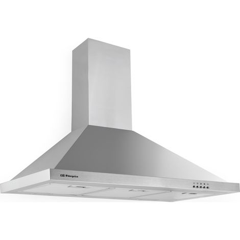 Campana decorativa acabado inox Orbegozo 60 cm DS 48190 B IN, 3 niveles de potencia, 2 bombillas LED, 3 filtros aluminio desmontables, extracción 630 m3/h, clase energética B, chimenea ajustable, 190  (1/3)