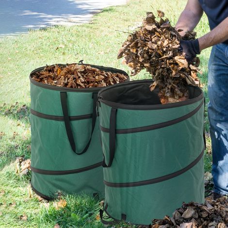 Lot de 2 sacs de jardin pop-up 160 litres avec couvercle zippé, poignées, polyester Oxford vert (1/5)