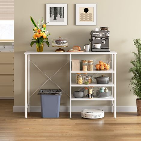 Multifunktioneller, modulierbarer Organizer – Weiße Stahl-Organisationsstation mit weißer Arbeitsplatte, für Küche, Wohnzimmer, Keller oder Garage geeignet – 120 × 40 × 85,5 cm