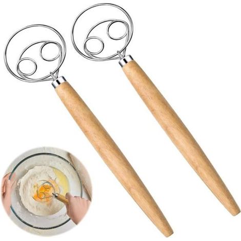 Fouet Cuisine Danois - Batteur Manuel - Inox - Manche en Bois - Idéal pour Pâtisserie (1/4)