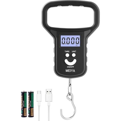 Electronic Luggage Scale, 110 lb/50 kg Hanging Luggage Scales with Digital Hook and LED Display and USB for Travel, Fishing with Four Unit Display, Grey (1/5)