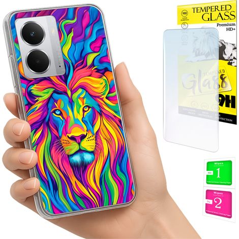 Custodia per Realme 14 5G / 14T 5G con foto, retro in pelle di leone e vetro 9H. (1/5)