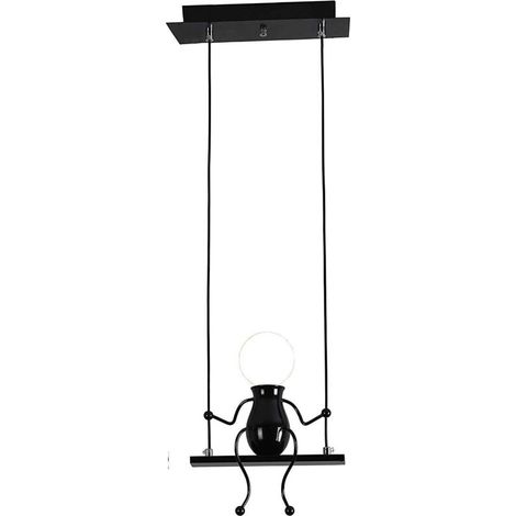 Moderne Suspension Créatif Poupée Fer Gens Balançoire Enfants Lampe suspendue Salon Chambre Créative Lumière (Noir) (1/4)