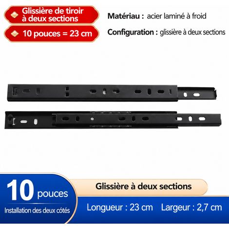 Glissières de tiroir 2 sections modèle 2706 10 pouces 230 mm en acier laminé à froid 2706 10 230mm 300 g – Livraison gratuite