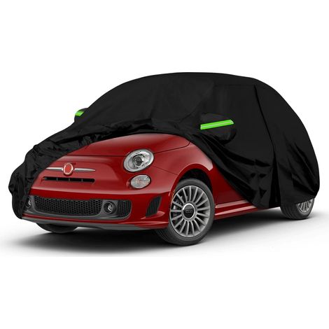 Bâche Voiture Étanche Respirante pour 2007-2024 Fiat 500/500C/500E/Abarth Housse de Protection Voiture Extérieur Contre Pluie Soleil Poussière avec Porte à glissière et Bandes Coupe-Vent,- (1/5)
