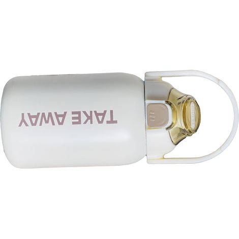Bouteille isotherme 850 ml grande capacité avec bouchon à ressort et paille, idéale pour l'hiver et les activités de plein air (beige). (1/5)