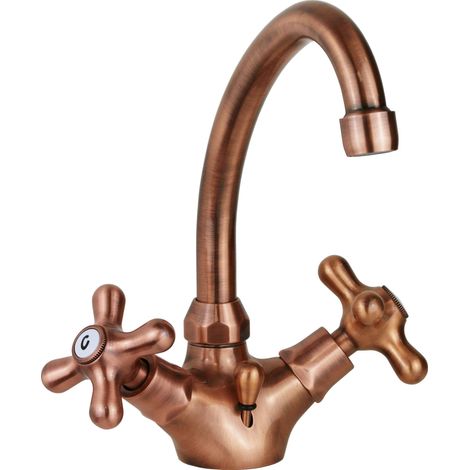 Grifo monomando para lavabo con caño giratorio color cobre Paffoni Iris IRV077RM  cobre - Iris - Desagüe automático 1"1/4
