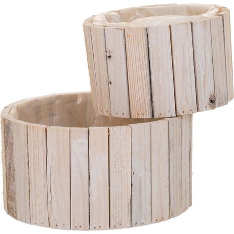Set 2 Cestos redondos de madera marrónes (1/5)