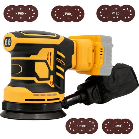 Random Orbital Sander for DeWalt Battery, 125 mm Professional Sander with 15 Sandpaper, 3 Power Levels and 11000 rpm Brushless Motor, for Grinding, Waxing, Polishing (without Battery) (1/5)