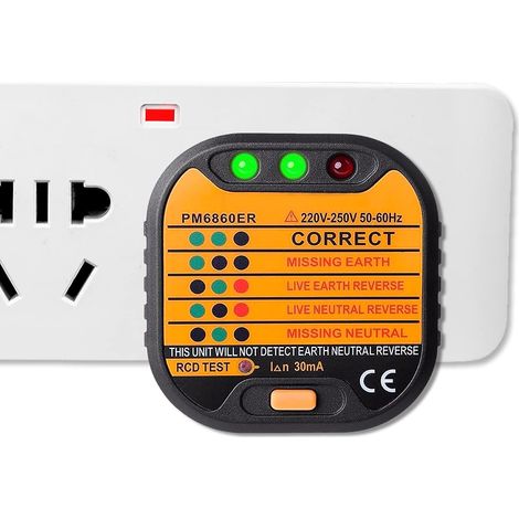 APEX Testeur de prises électriques, détecteur de polarité de circuit 220 V, testeur de prises secteur avec écran LCD  (RCD/GFCI). (1/5)
