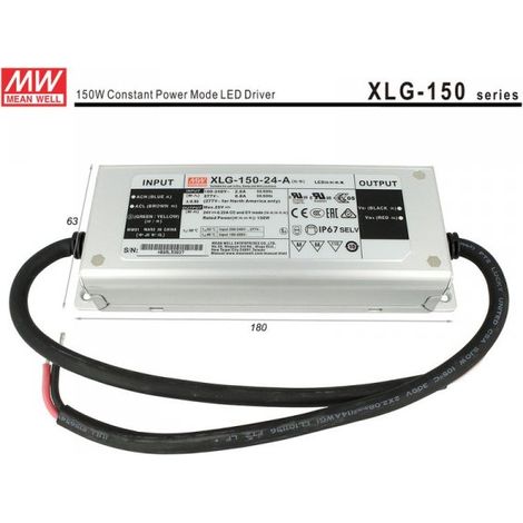 Alimentatore Trasformatore MW MEAN WELL Impermeabile IP67 24V 150W 6,25A XLG-150-24-A (1/3)