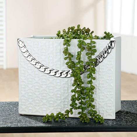 Vase Déco Blanc - Vase Déco Sac Céramique, Blanc - Décoration Cadeau d'anniversaire - Hauteur 20 cm (1/3)
